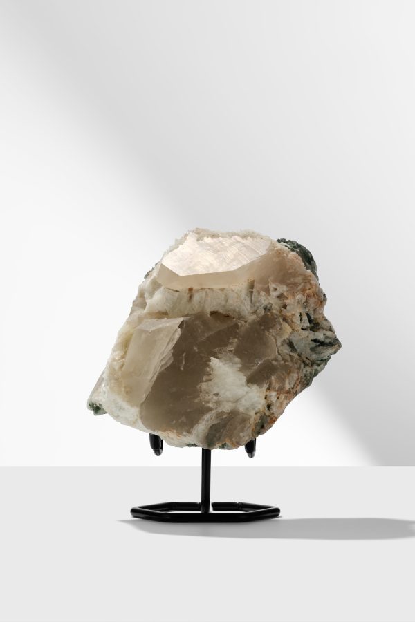 Raw Smokey Quartz Specimen with Green Tourmaline & Green Calcite inclusions