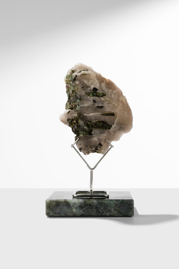 Raw Smokey Quartz Specimen with “Watermelon” Green Tourmaline & Green Calcite inclusions